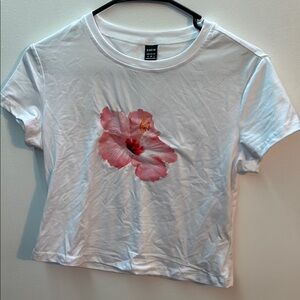 Casual White T-Shirt with Pink Floral Design